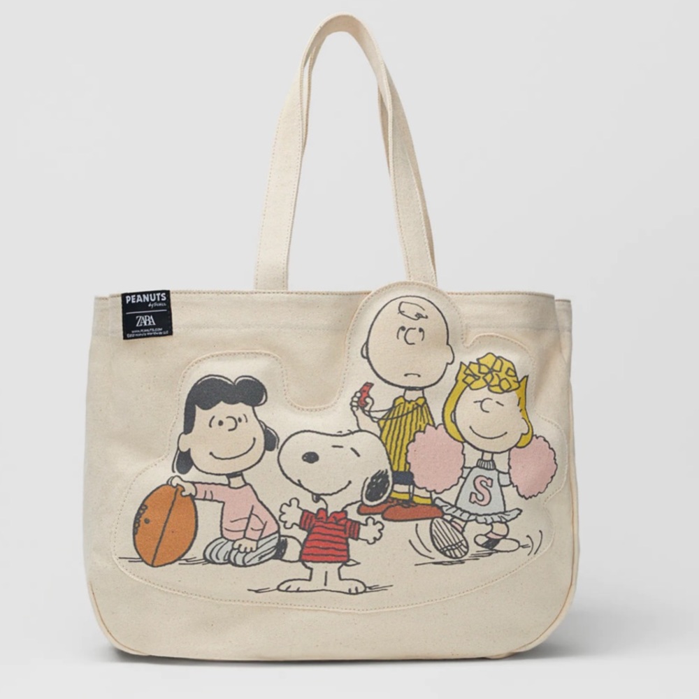 Zara Cream Peanuts Canvas Tote with Cartoon Print